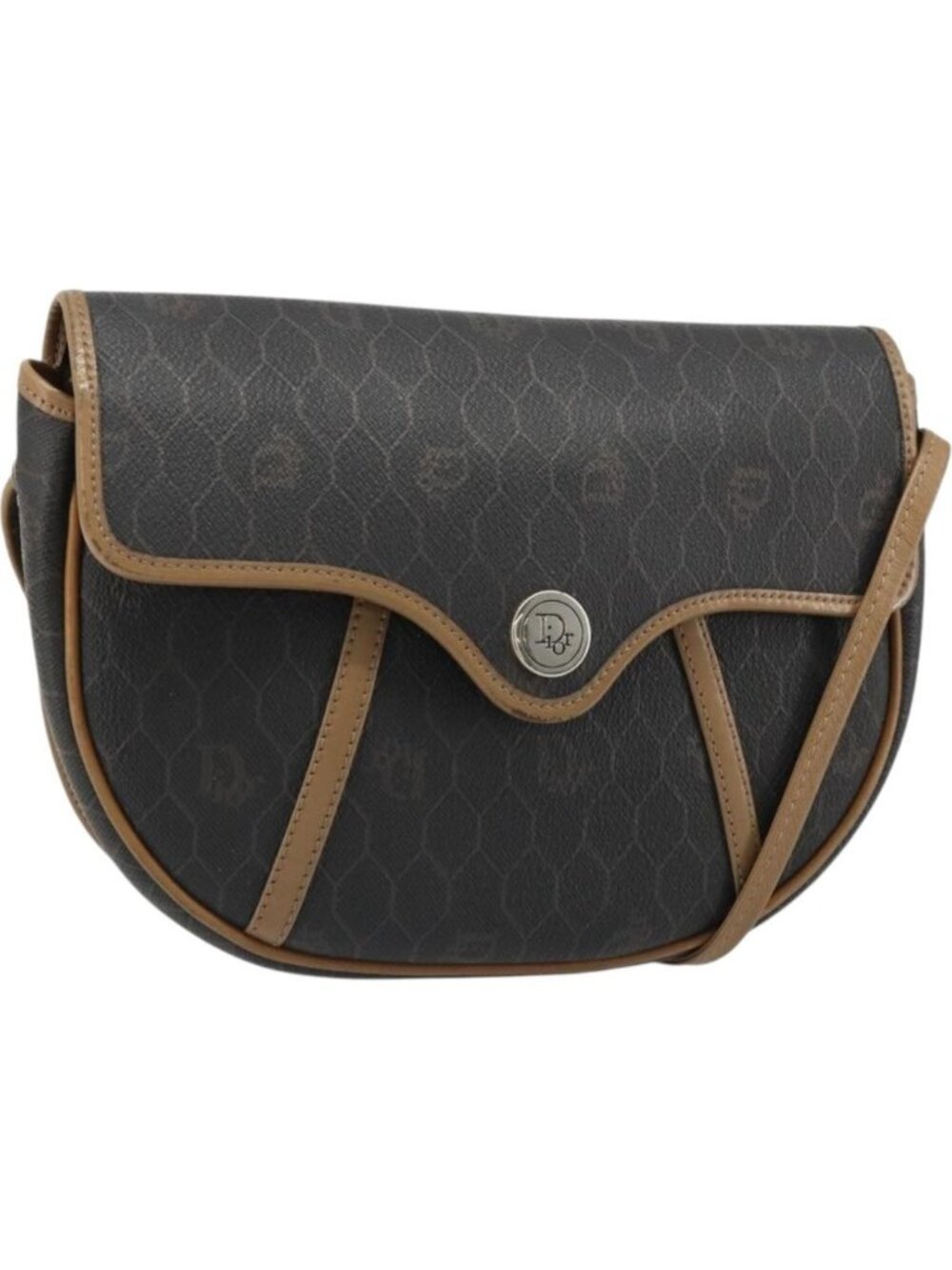 Christian Dior Honeycomb Canvas Shoulder Bag PVC Black Gold